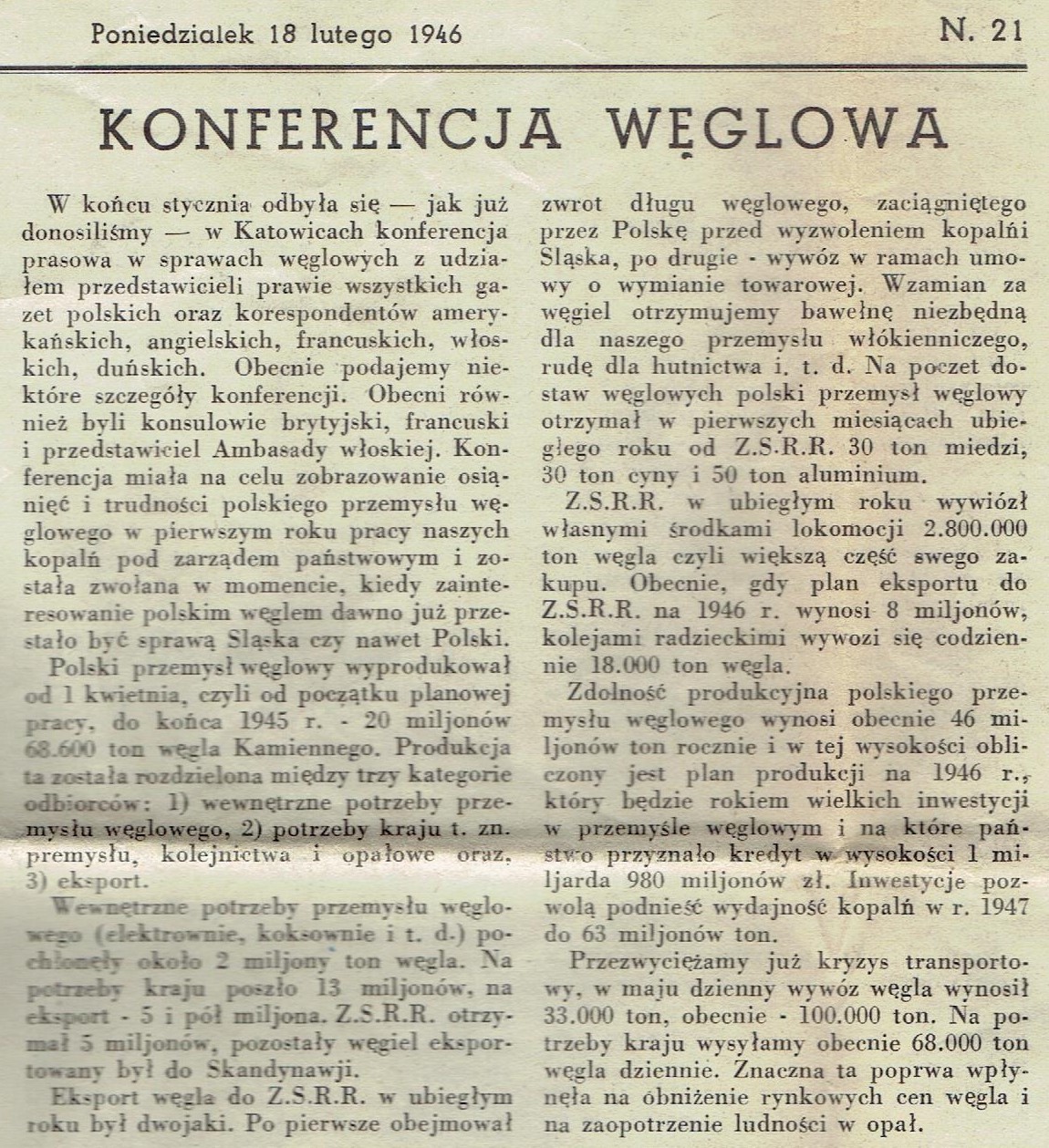 konferencja o węglu 1946 r.